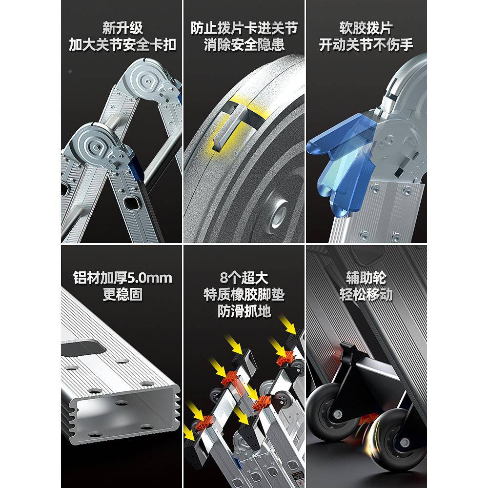 功能家用折叠子工多程梯字梯升降缩梯加厚铝合伸金阁GEB梯新品