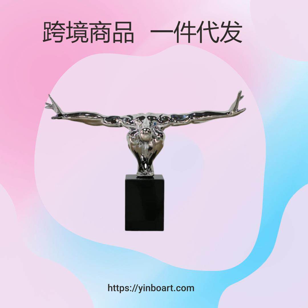 样板房家书房客厅饰品摆件树脂创意居雕约塑人展翅现代简92450软装工艺