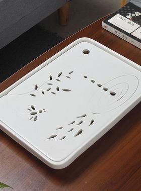 轻式台奢现白色陶瓷茶盘长TSY-BSQT方形储水排水小型茶简约家用茶
