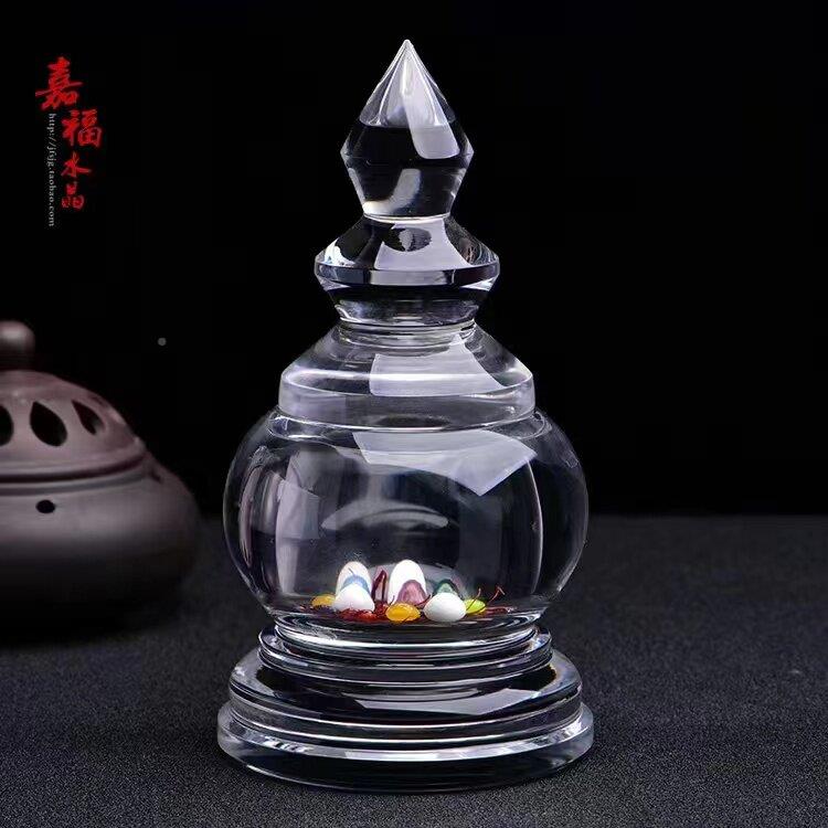 天 然水晶舍利塔 手乌工制作佛塔摆件装藏舍利子瓶子嘎盒水白UYM