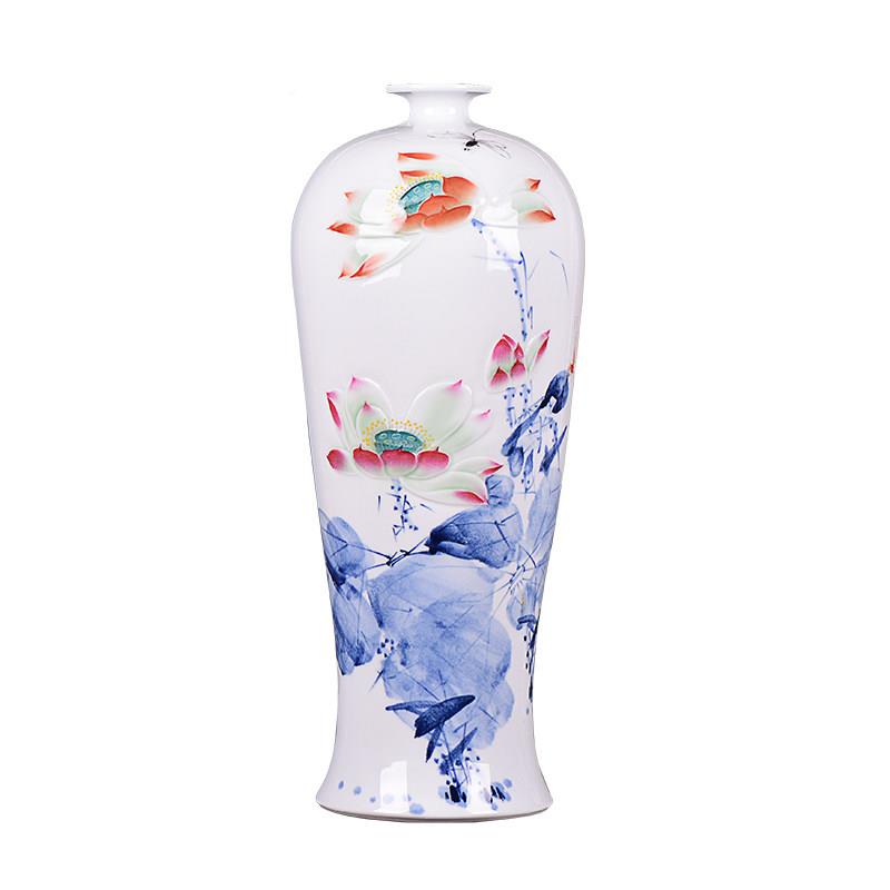 瓷陶VOY景德镇瓷居器大师浮雕手绘花瓶玄关博古架家中式陶工艺品