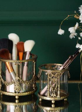 费璃灵花式家居欧覆古雕黄铜玻收纳桶化妆刷笔37193筒桌面轻奢摆