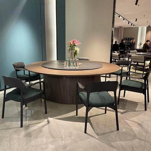 新中式酒店电餐圆桌岩板大转盘2YLY0人桌椅火动锅桌会所包厢2米圆