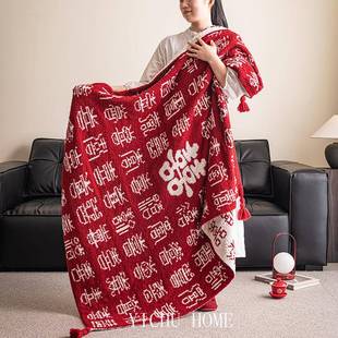 国睡繁体风ASP百喜毯新年午新婚字结婚喜订婚毛毯礼物新娘新人闺