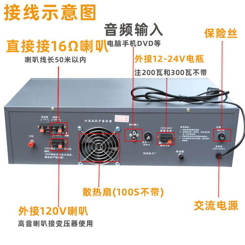 大功率农村学校工厂广播高音委大喇叭100w定200w30压0w扩音功放机