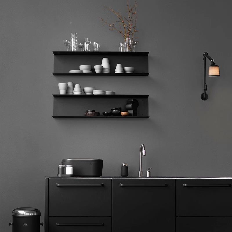 铁艺墙面层板房壁挂收纳装饰ins层展示架子架U形双隔板置厨物墙上