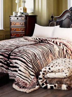 档秋冬保拉舍尔毛毯加暖厚高盖毯双人毛绒盖被子YYP20242豹纹床加