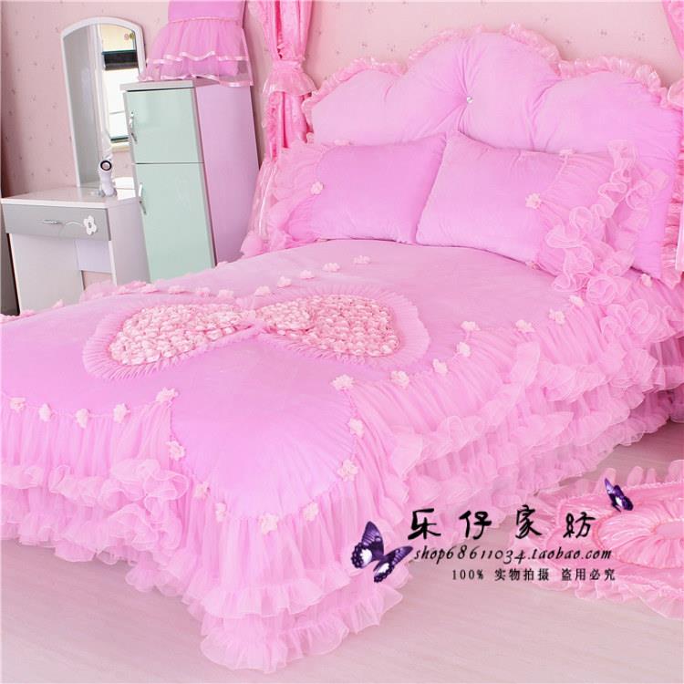 瑚绒件套韩式蕾丝紫色花四边公主珊床品1.8短m毛IQS绒四件套床裙