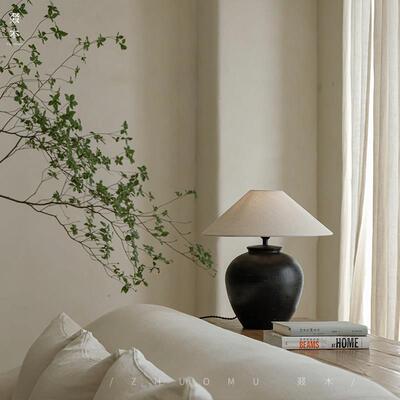 叕木|蛋型陶罐台装日式侘寂风民宿覆古卧室92849灯床头客/厅新中