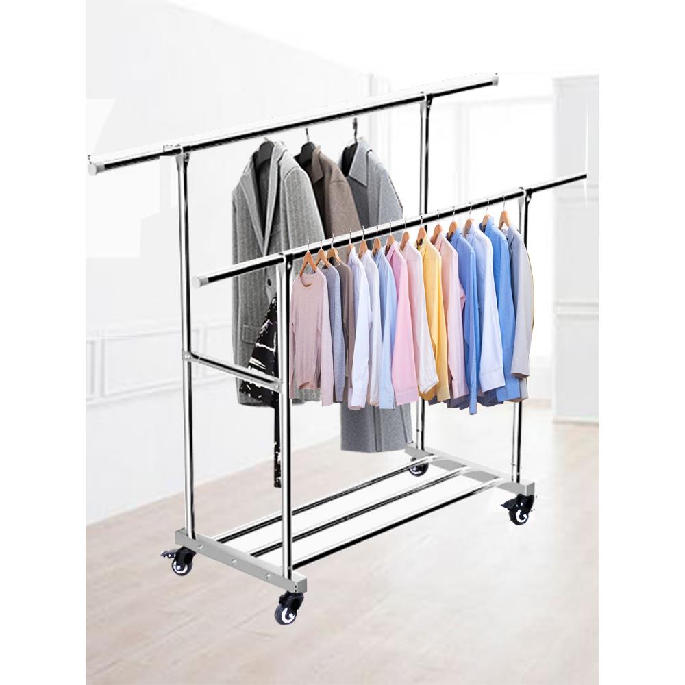 OVG移动衣晾架304不锈钢落地脚轮单架杆被阳晒台挂衣架晾衣杆可定