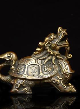 纯铜远四大神兽覆古龙古办龟招财摆件室内头公室桌面0706龙龟摆放