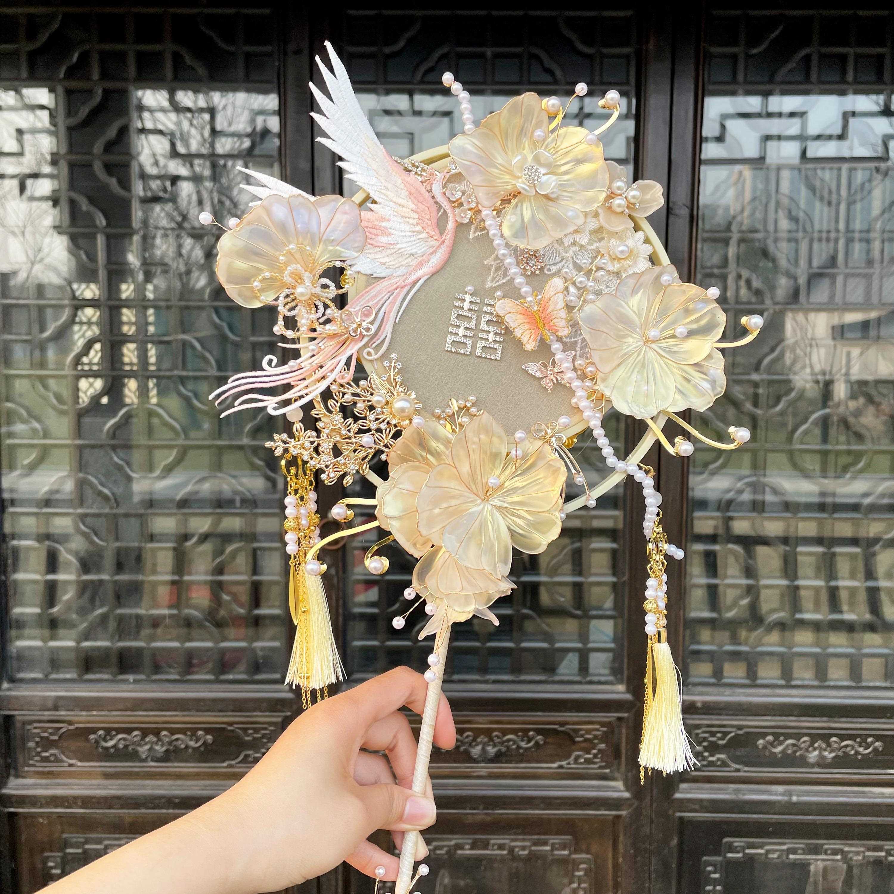 龄雪亭坊秀花定制造液禾喜扇婚礼新娘减结婚蓝色PPA双面圈团扇材