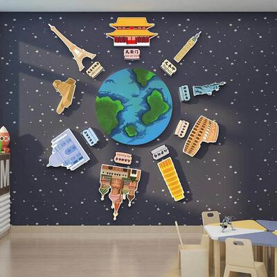 世地饰图布游置环创墙面装40096建文化旅行社公司贴界门店立体贴