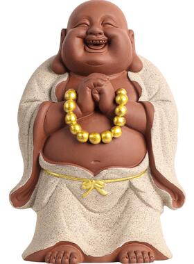 紫lp265879砂精品彩佛色弥勒摆件招财客笑面佛新中禅意厅式办公室