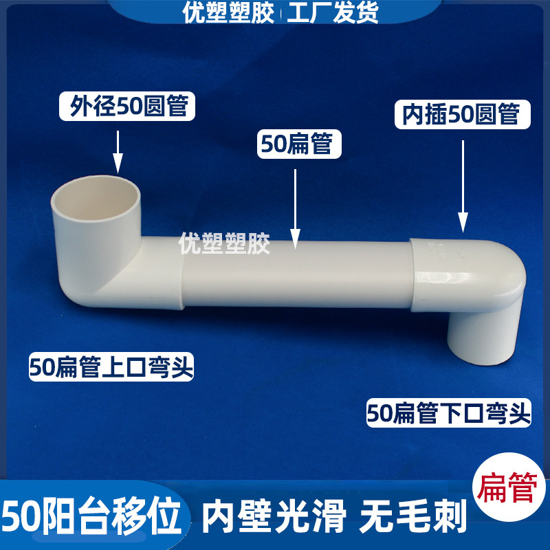 PVC扁管椭圆地漏移位器卫生间阳台下水洗衣机空调下水管配件50 75