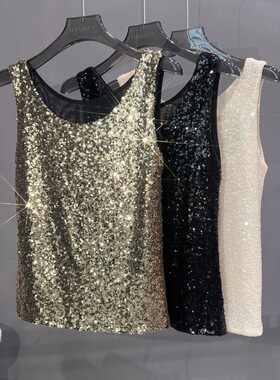 Glitter vest sexy mesh top for women女式亮片背心性感网纱上衣