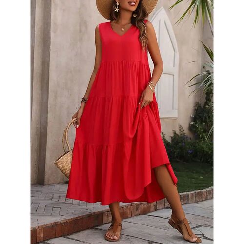 大摆连衣裙V领蛋糕裙女Loose oversized dress V-neck cake skirt
