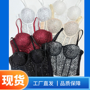 women Sequin tank strapless 闪闪亮片上衣抹胸吊带背心 top