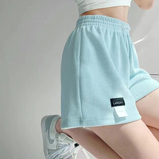 wide waist leg shorts女式 Waffle 华夫格松紧腰阔腿短裤 elastic