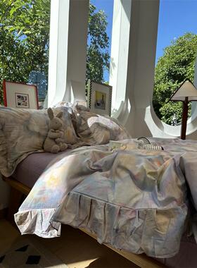 田园DDG风格紫色蕾丝棉床宿四m件套少1.51.8舍被套床床单三件套女