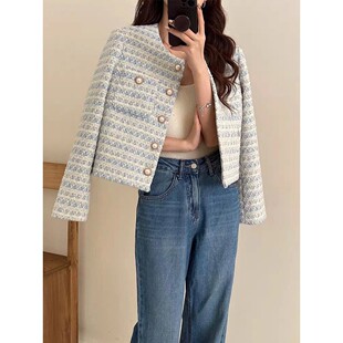 sleeved short jacket Round 圆领长袖 long women女式 短外套 neck