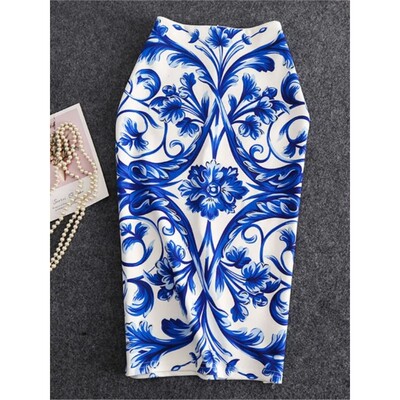 Printed pencil half body hip wrap skir印花铅笔裙半身裙包臀裙