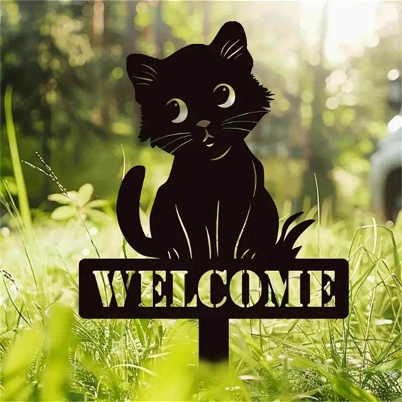 黑猫欢迎花园桩院子草坪露台的猫咪轮廓装饰户外动物主题铁艺摆件,家居饰品,户外/庭院摆件,淘宝优惠券,粉丝福利购,淘宝优惠卷