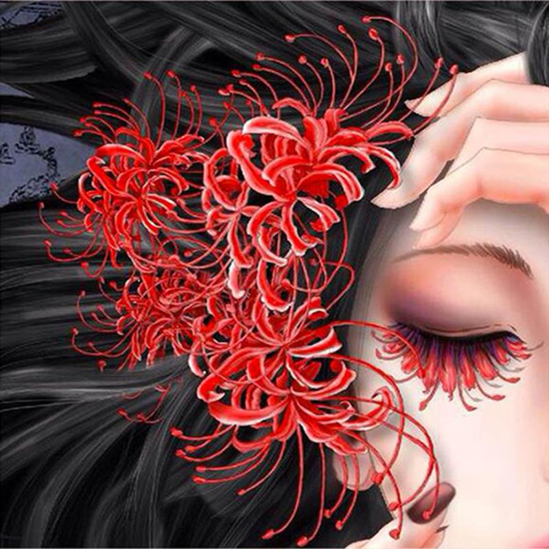 钻石绣2024新款古风5d点贴钻十字绣彼岸花女孩钻石画客厅卧室满钻