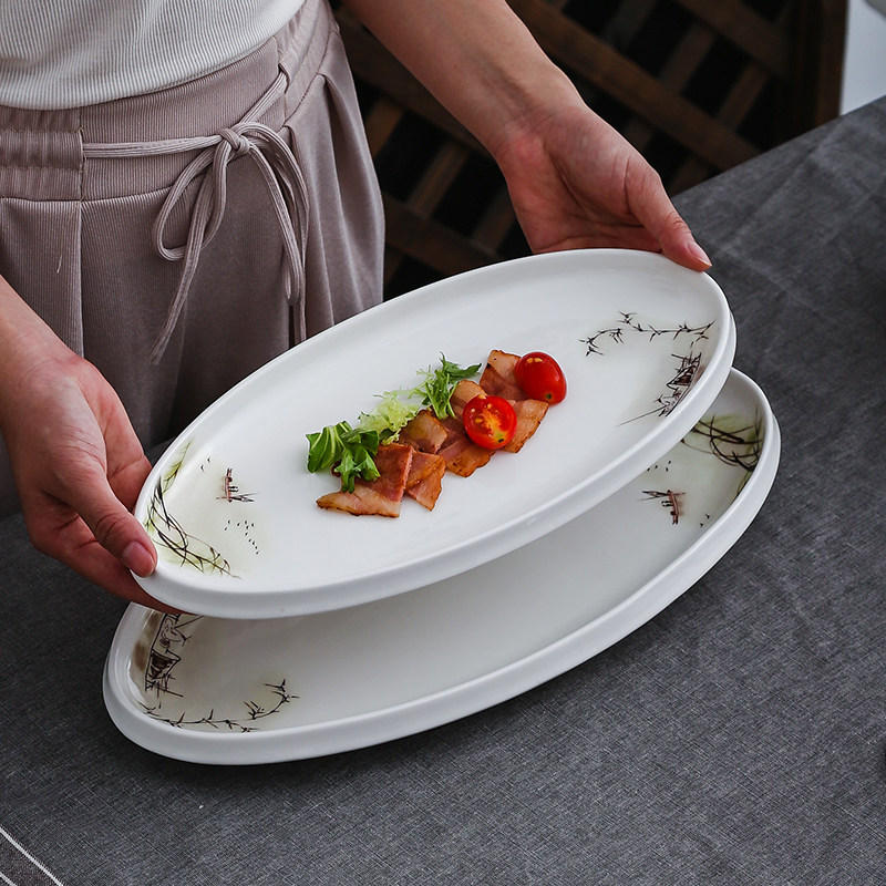 皇宴酒店鱼盘陶瓷椭圆形大小号中式商用红烧鱼长S盘烧烤盘创意菜