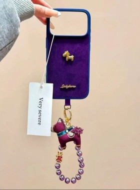 小众ins卡通深紫色绒布立体金马适用苹果iphone17promax手机壳16p