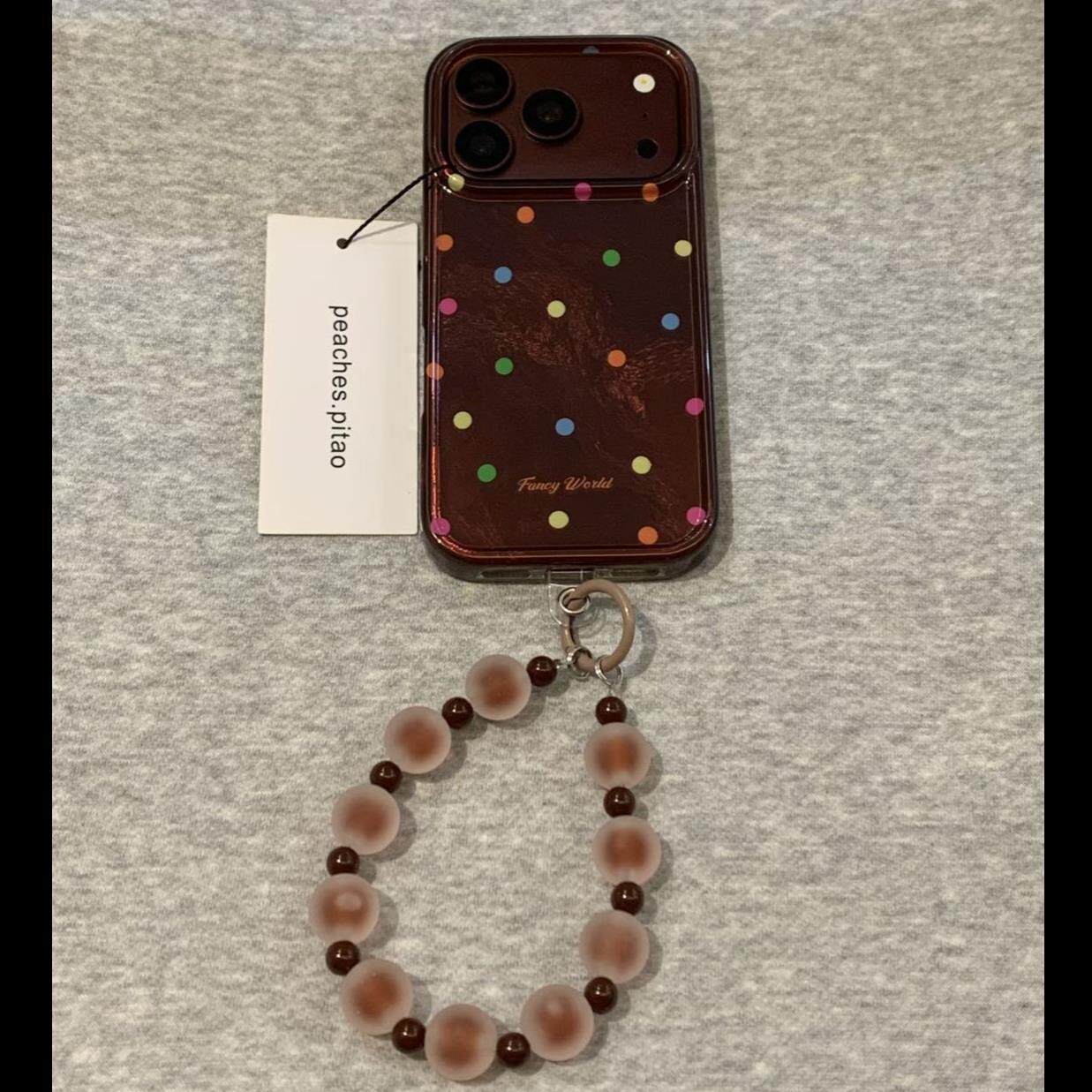 ins风秋冬美拉德棕色锡纸纹彩波点适用18ProMax手机壳iphone苹果手机壳17pro少女心手机壳16pro双层imd