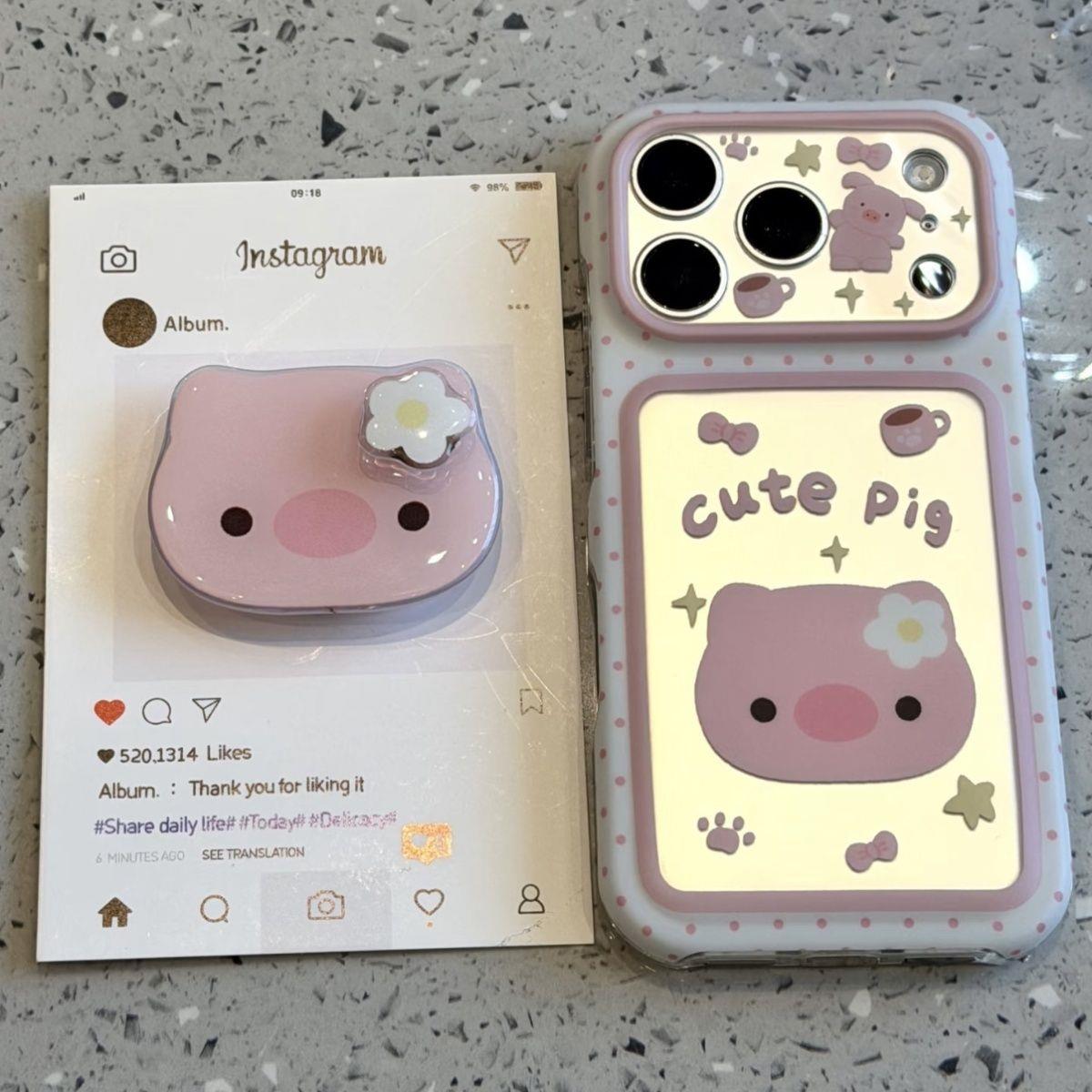 ins风粉色镭射可爱小猪适用苹果17Promax手机壳卡通iphone16promax新款15Pro全包18Pro防摔保护套17萌系16女