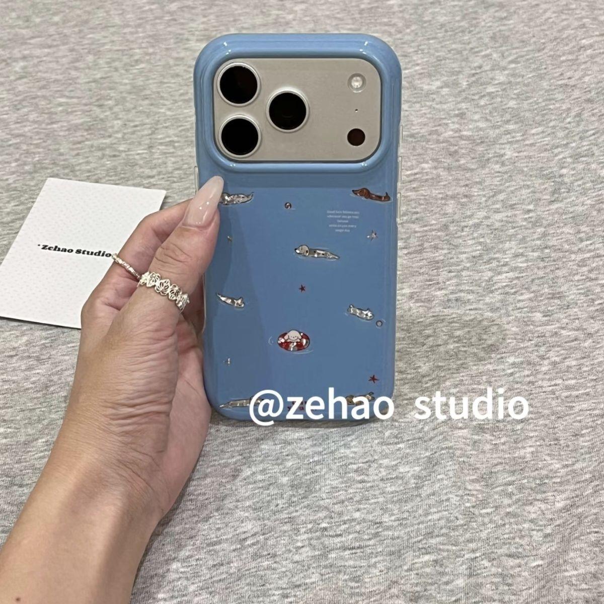 简约亮片海边泳圈猫咪小狗适用苹果iPhone17promax个性小清新16promax趣味小众17pro防摔高级感15promax新款