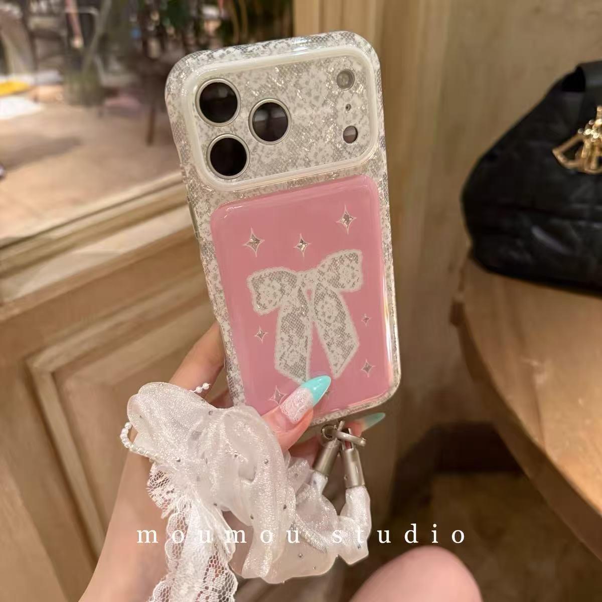 白框蕾丝粉背白蝴蝶结ins粉色适用iphone17promax苹果16手机壳15少女卡通日韩可爱个性创意18pro防摔保护套