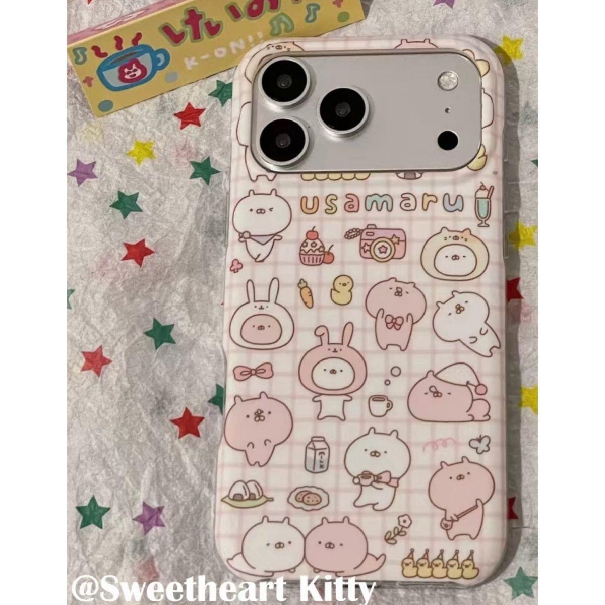 日韩高级感ins风粉白兔丸插画适用于iPhone15苹果16手机壳17promax全包iPhone13防摔保护套16promax个性潮壳