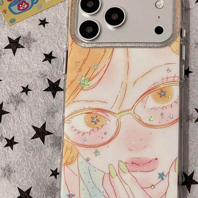 镭射星星黄头发女孩适用iPhone17promax手机壳15新款17pro网红女款13创意全包防摔16pro超好看17保护套