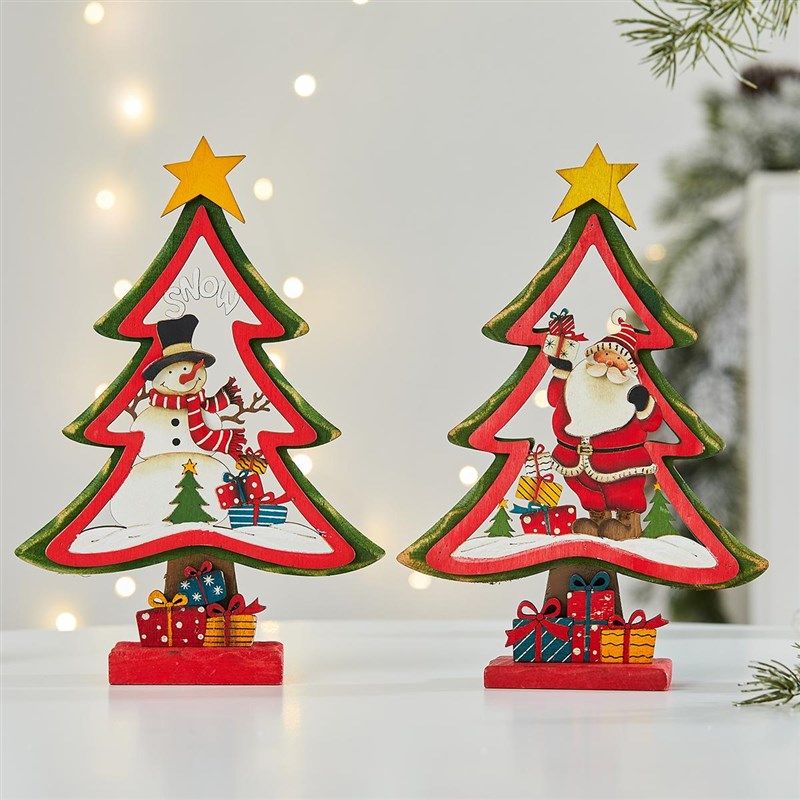 速发圣诞节装饰用品桌面木质圣诞小复摆件树古手工圣诞树圣诞老人
