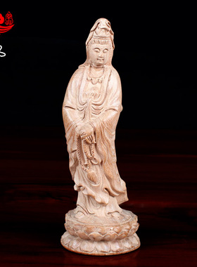 速发桃摆木雕观世音饰萨木件观音 家居装菩摆设工艺品