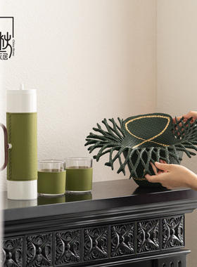 速发风直筒奢革花瓶 客厅轻皮高器手工编织装饰品花级软装摆件