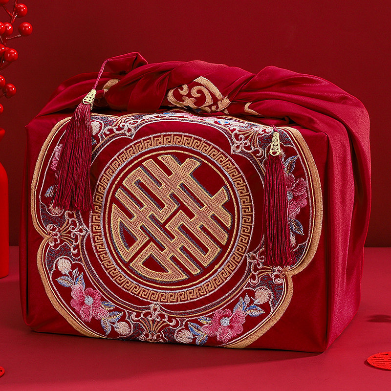 速发结婚包袱皮一对妆礼新娘陪嫁喜盆包裹布大号红布嫁用婚庆婚品