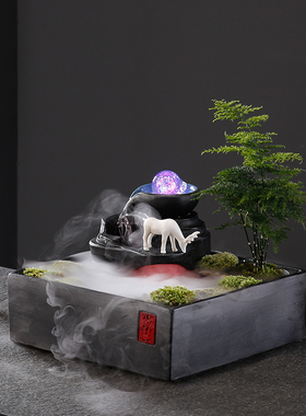 速发创意中式循环陶瓷流水器业泉办财摆件客厅招公室桌面摆设开喷