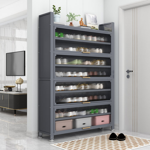 速发钢制鞋柜防尘入户家用门口玄关柜新爆量大容款铁艺上多门翻层