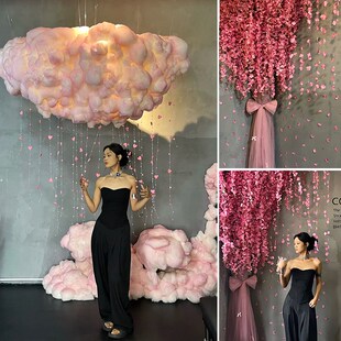 速发场色花朵云拍饰道具打卡点粉景布置装饰咖啡店吊照情人节