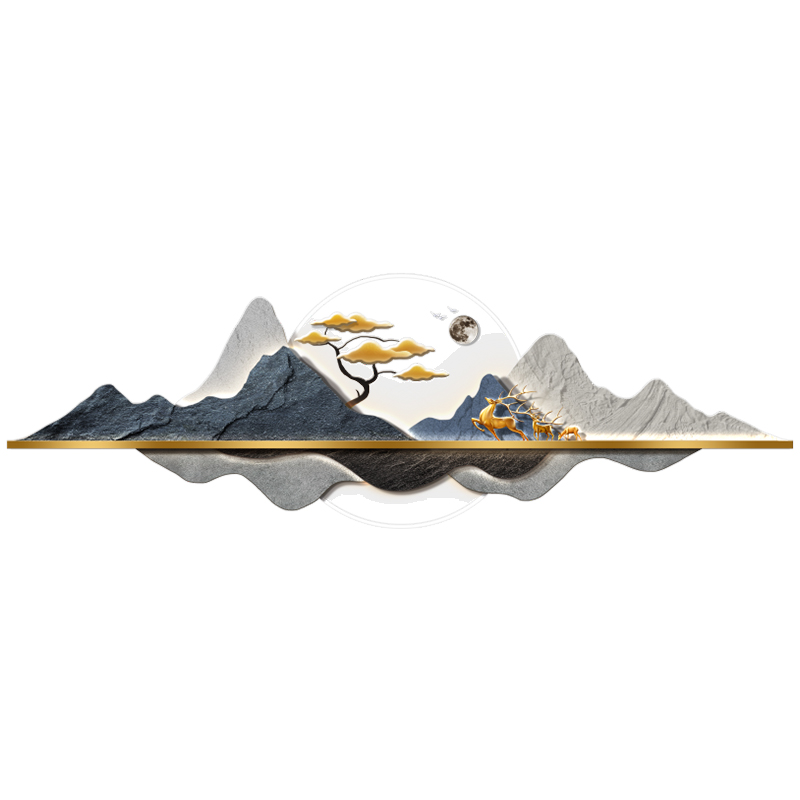 速发麋鹿客厅装饰画背有靠山沙发背景墙挂画高级感立体带灯壁饰卧