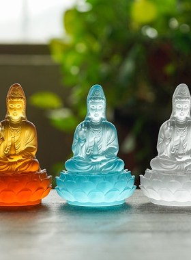 速发琉璃奉瓶坐莲观音菩佛萨像摆件居家客厅桌面供净装饰包邮