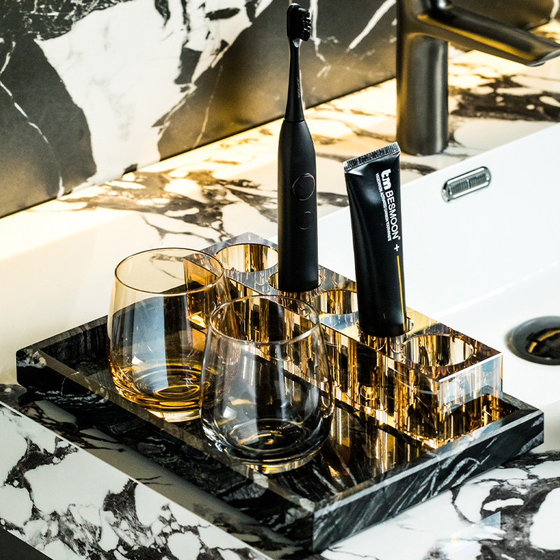 轻奢风水晶牙刷架漱口杯置物座家用化妆室洗漱台面牙具牙膏收纳盘