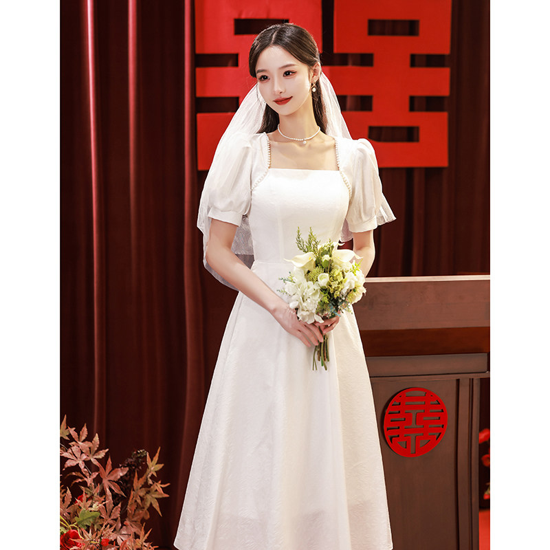 速发白色小礼服白02新款领证登记小2裙轻婚纱平时可聚穿会订婚连