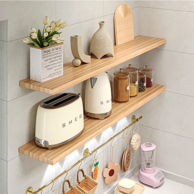 速发厨房置物架一字板墙隔实木上式墙壁木板搁板壁挂板墙面调料收