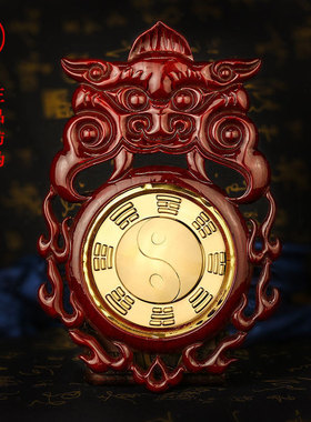 速发桃木兽头八卦镜家居装口摆件门对门厕所生饰卫污间实木雕刻挂