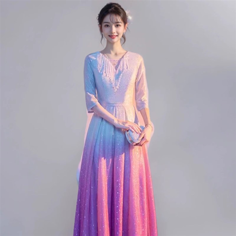 现货速发大合唱团演出服长裙红歌比赛独唱表演服高端优雅比赛服装